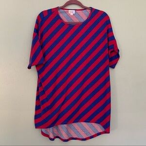 LuLaRoe Irma Tunic Pink Blue Diagonal Stripes XS